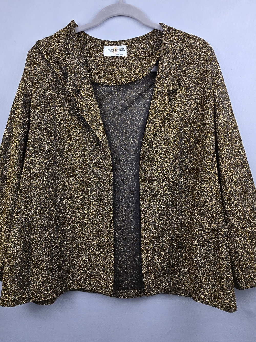 Craig Byron Vintage Gold Black Shimmer Open Cardigan Blazer